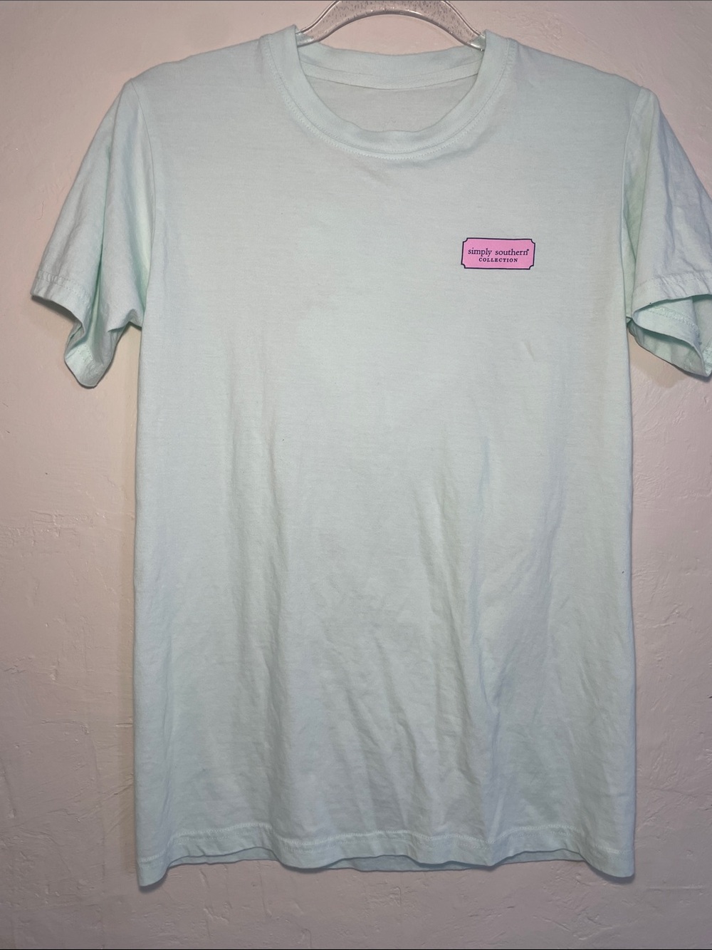 Simply Southern Light Mint Green Tee with Pink Logo
